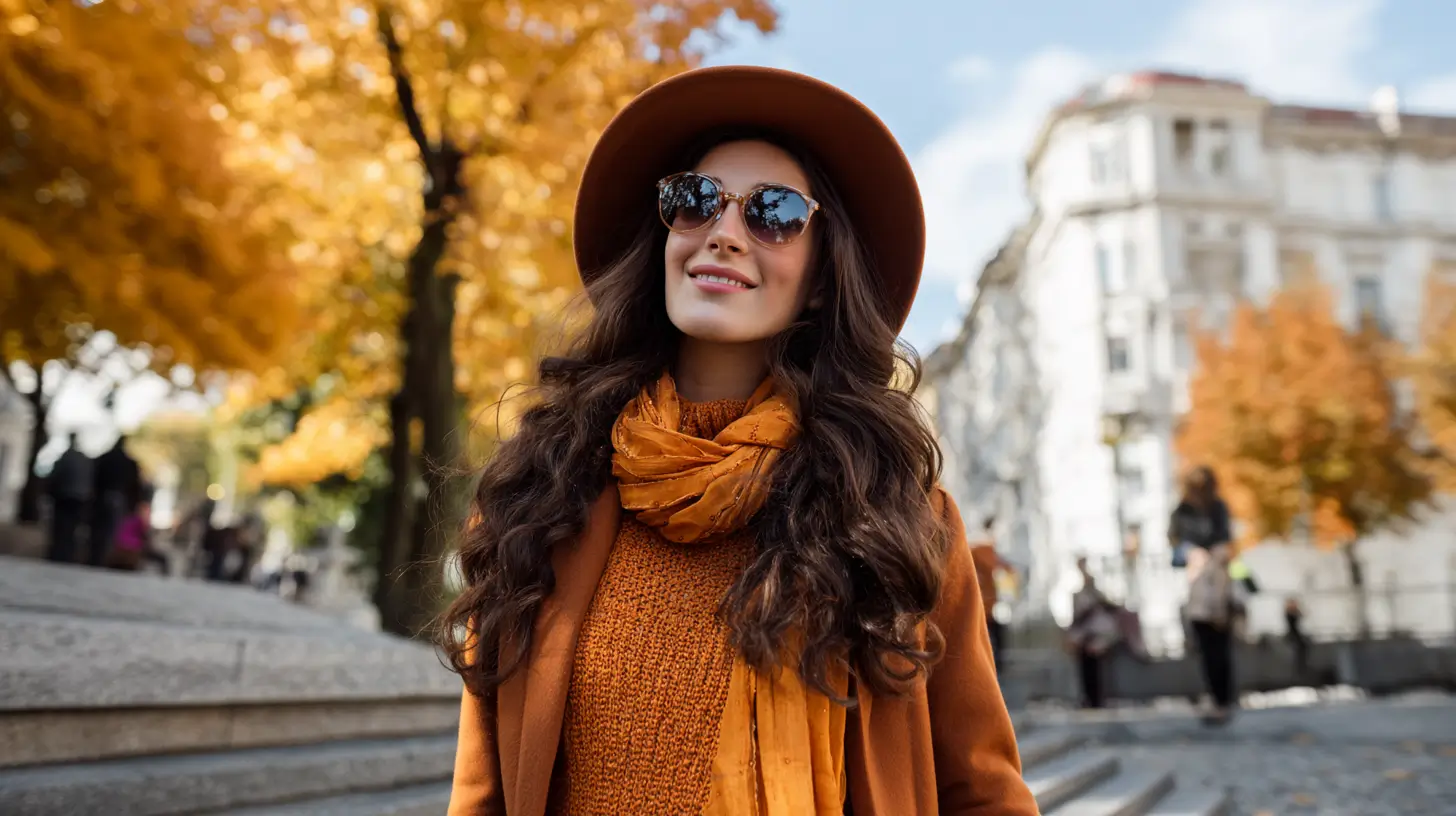 kobieta ubrana w ciuchy w kolorze pomarańczowym