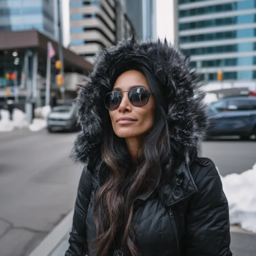 kobieta w czarnej kurtce zimowej