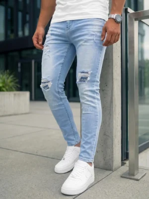 niebieskie jeansy męskie Ozonee